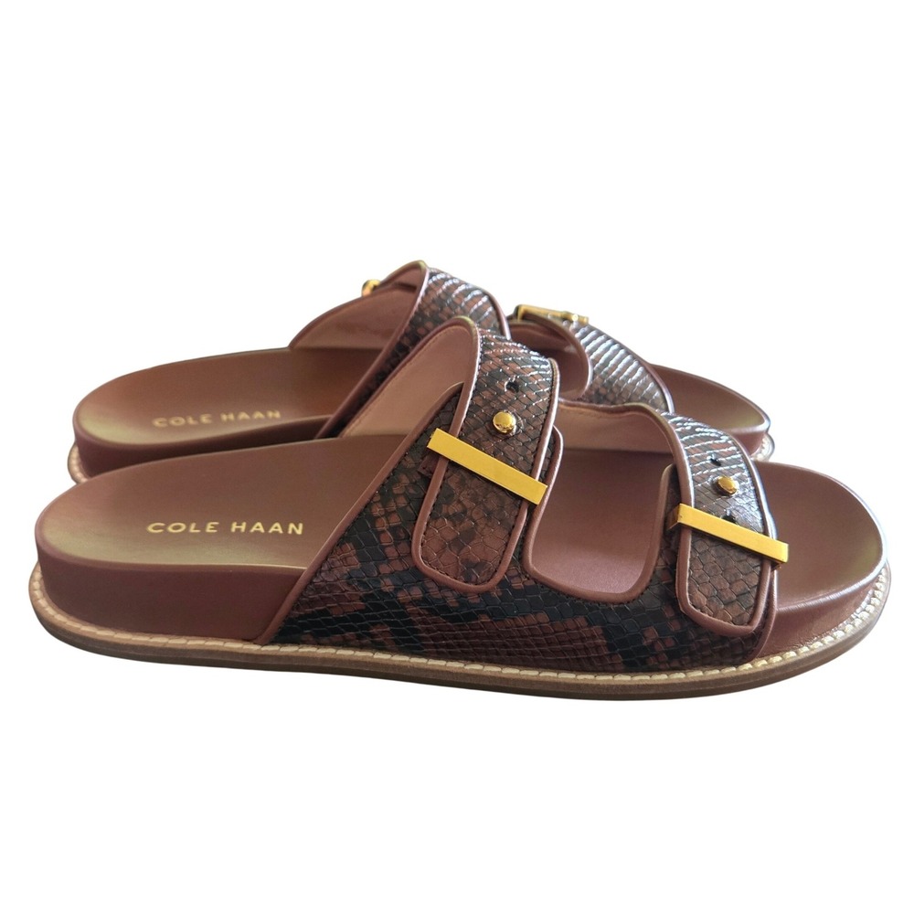 Cole Haan Marisol Adjustable Slide Sandals Womens 7.5 Brown New Snakeskin Emboss - Picture 4 of 7